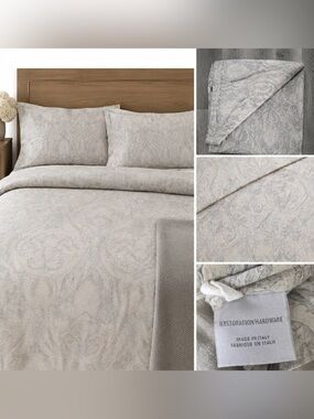 Restoration Hardware Italy Jacquard Cotton Paisley Queen Duvet Cover 90x92 taupe